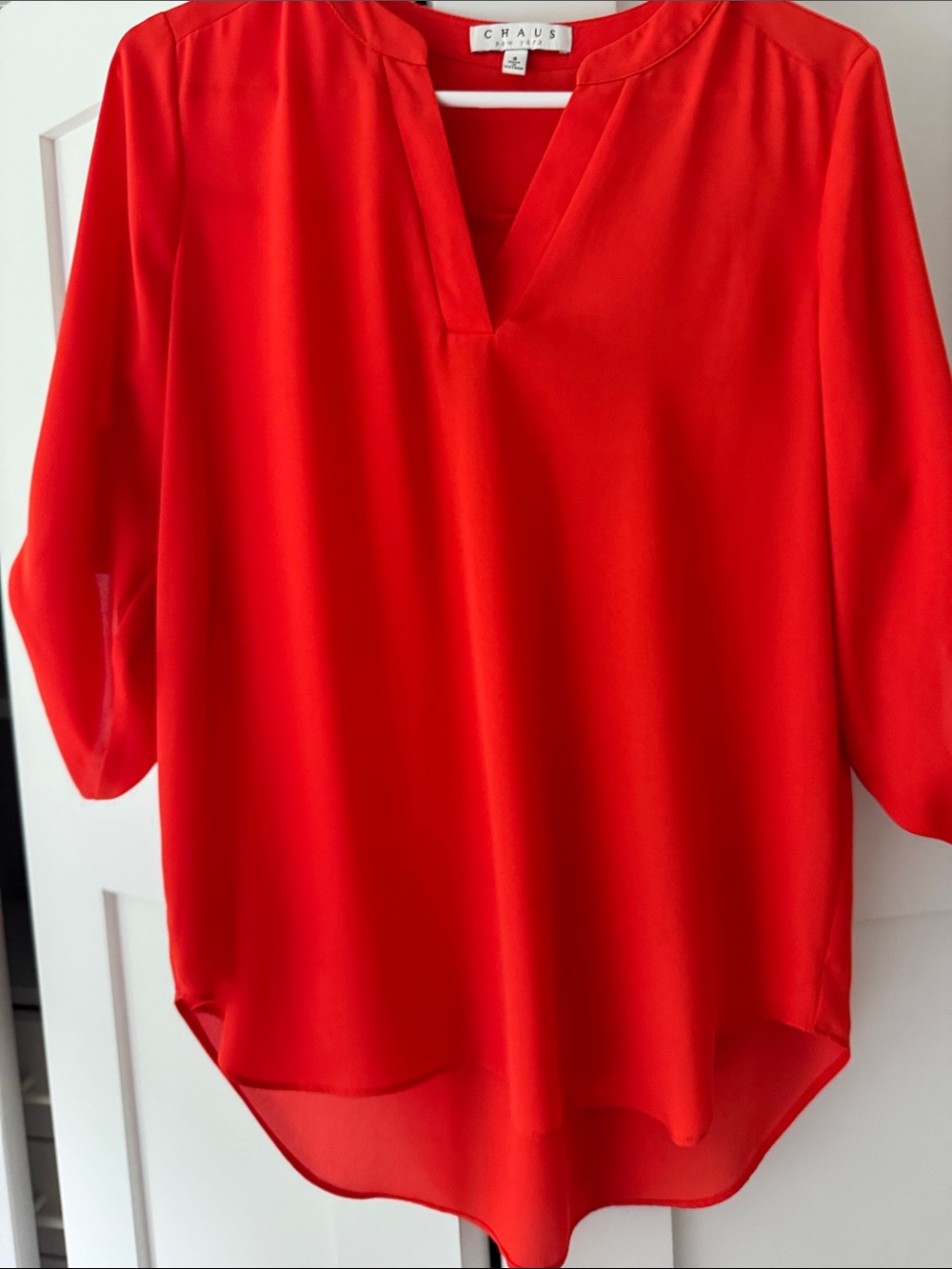 Chaus Bright Orange Split V-Neck Blouse